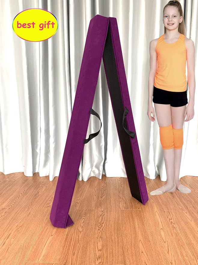 MARFULA 6 FT / 8 FT / 9 FT Folding Gymnastics Beam Foam Balance Floor Beam - Extra Firm - Suede Cover - Anti Slip Bottom with Carry Bag for Kids/Adults Home Use