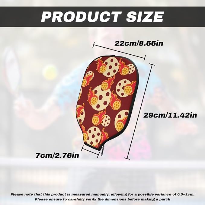 Pico Ball Flame Pickleball Paddle Cover Lightweight Pickle Ball Racket Case with Smooth Zipper 8.7 X 11.4 Inch Racket Sleeve Stylish Pickleball Covers for Paddles Gift for Women Men
