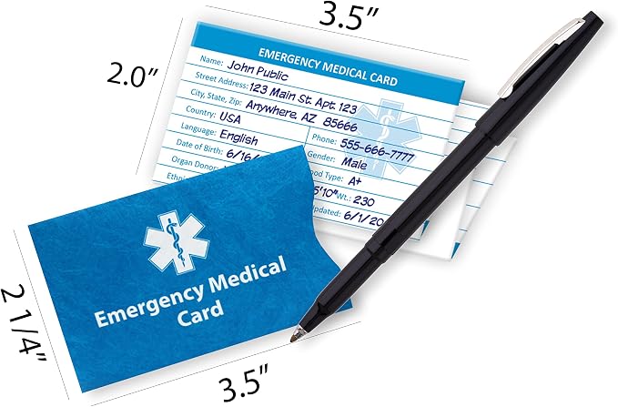 Universal Medical Data Alert Bracelet - Adjustable Fit, Implanted Defibrillator Medical ID Band - Silicone Medic Alert Bracelet with Emergency Card & Health Record, for Men & Women - Light Blue