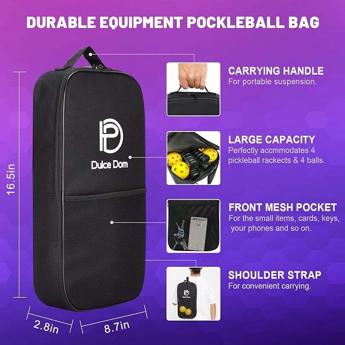 Dulce DOM Pickleball Paddles Set of 2/4 - USAPA Approved, 4 Indoor Outdoor Pickleball Balls, Fiberglass Surface Paddle Racket with Cover Bag, Ideal Training Equipment Gift for Men & Women