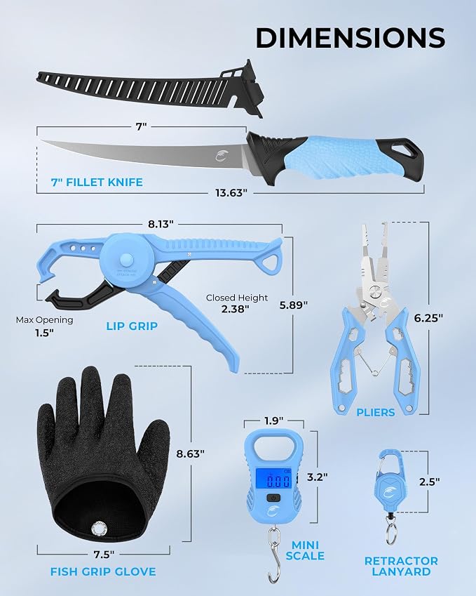 Calamus DriftWave Fishing Tool Kit | Multi-Function Tool Kit, Corrosion-Resistant Pliers, Fish Lip Gripper with Tape Measure, Digital Fish Scale, Fishing Gear