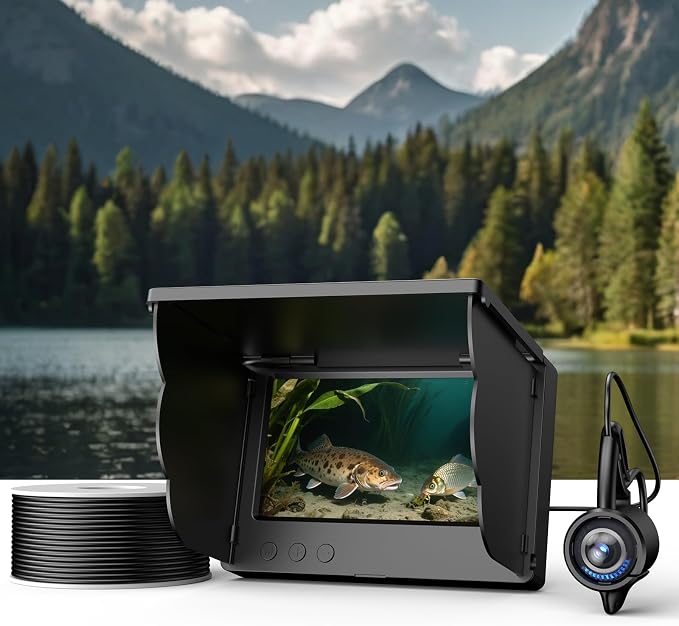 Eyoyo Underwater Fishing Camera with 4.3" LCD Monitor | 65ft Cable, 8 IR Night Vision Lights, 195° Wide Angle Lens, 5000mAh Battery, for Ice, Lake, Boat & Kayak Fishing