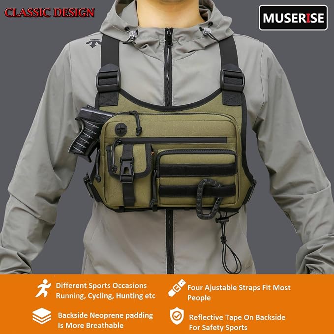Muserise Outdoor Chest Bag For Men and Women, Tactical Vest For Running, Cycling, EDC Chest Pack Rig For Sports and Workouts