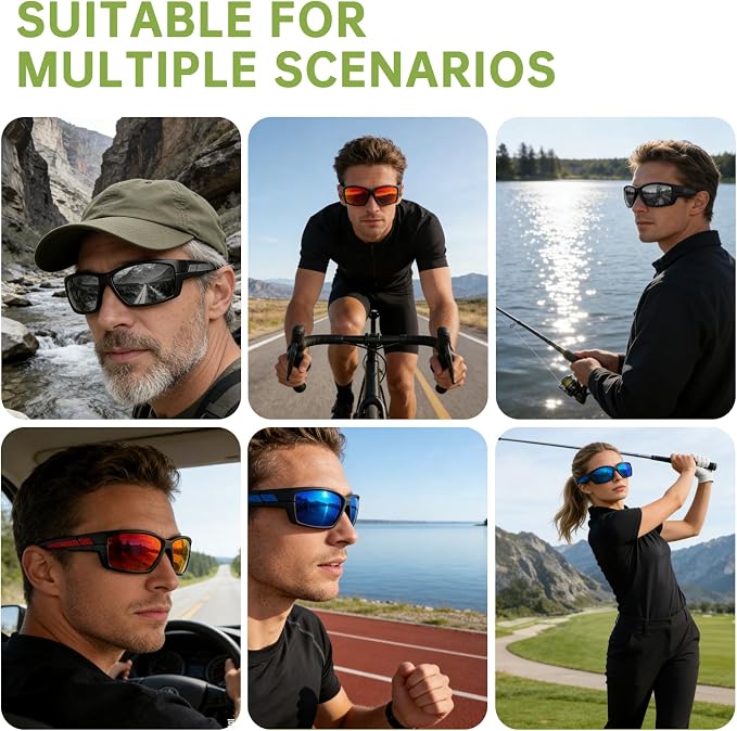 Polarized Sports Sunglasses for Men Wrap Around UV400 Sun Glasses for Running Fishing Cycling and Driving TR90