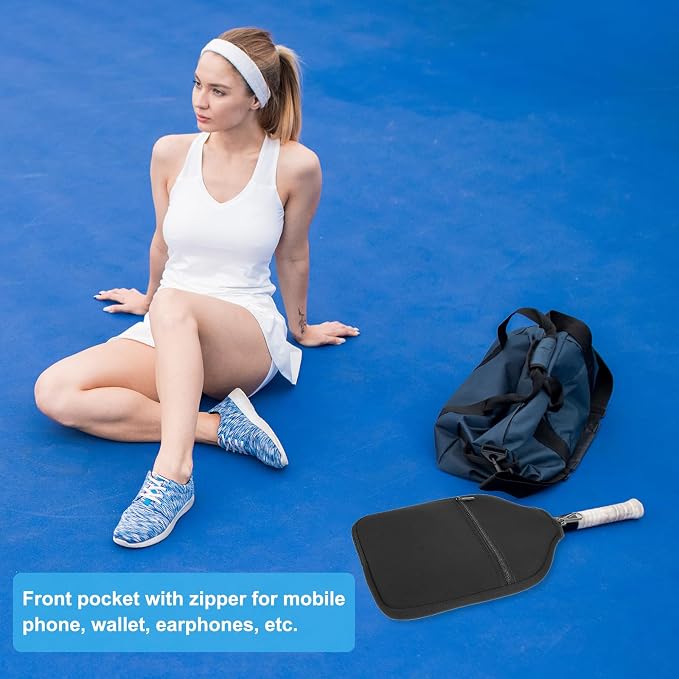 PATIKIL Pickleball Paddle Cover Universal 12.2x9.4 Inch, 2 Pack Neoprene Pickleball Racket Sleeve Paddle Storage Bag with Carrying Strap for Pickleball Paddles, Black