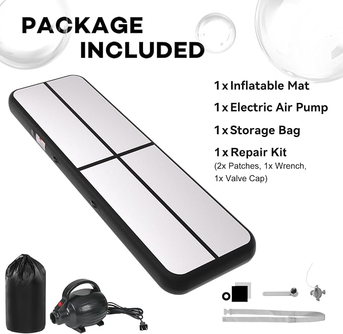 Inflatable Air Gymnastics Tumbling Mat 6ft 10ft 13ft 16ft 20ft, Air Tumble Track Mat 4/8 inches Thickness with Electric Air Pump for Home Use Training Cheerleading Yoga Water Beach Park