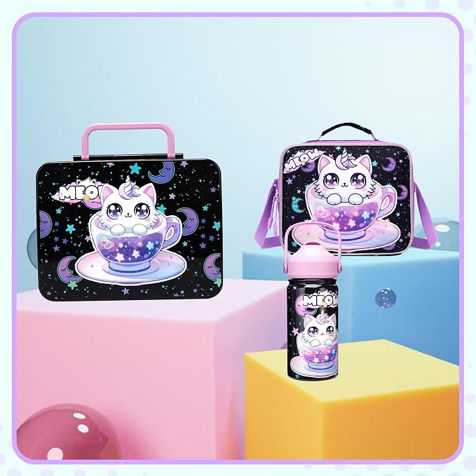 Lunch Box for Girls Bento Box for Kids with Lunch Bag,Stainless Steel Water Bottle,Ice Pack Set Birthday Gifts for Ages 3-12 Back to School Toddler Girls