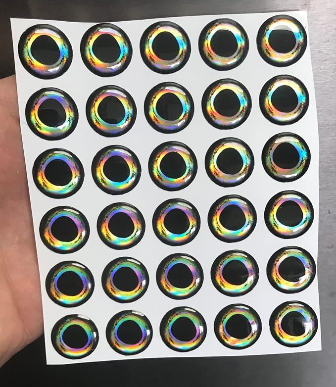Brule 3-D Holographic Epoxy Fish Eyes (5mm-20mm) 60 Pack, Handpoured, Fishing Fly Tying Lures DIY Crafts
