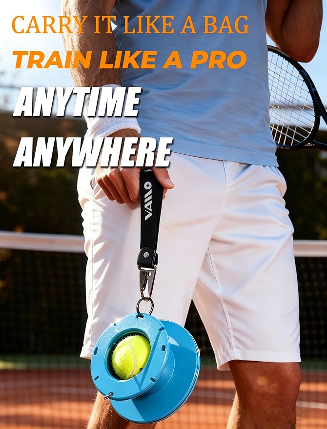 VAIIO Professional Tennis Trainer - Full Metal Portable Solo Rebounder with 3 High-Elastic String Balls, Ideal for Adults, Kids, Beginners & Advanced Players