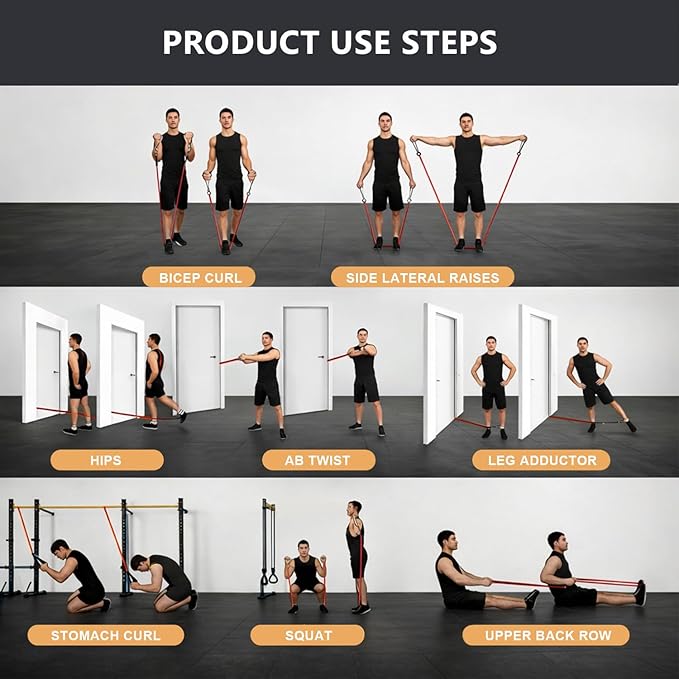 VEICK Resistance Bands Set, 10-150 LBS Stackable Exercise Bands with Handles, Ankle Straps & Door Anchor, Workout Bands for Home Gym, Yoga, Pilates, Physical Therapy for Men Women