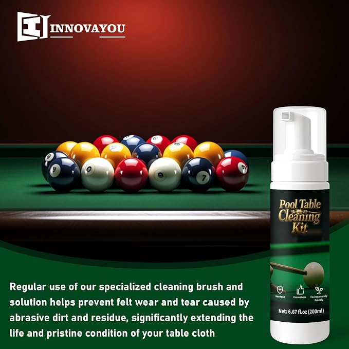 200ml Billiard Tables Cleaner Spray Set, Billiard Felt Cleaner Accessories with 2 Pool Table Brushes, 1 Steel Wire Sponge, 1 Cloth