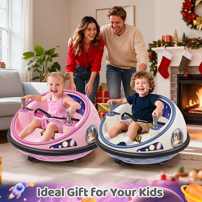 Electric Bumper Car with Remote Control, 360°Spinning Ride-on Vehicle, Rechargeable Indoor Outdoor Kid Car with LED Lights & Soft Bumper–Fun Gift (White)