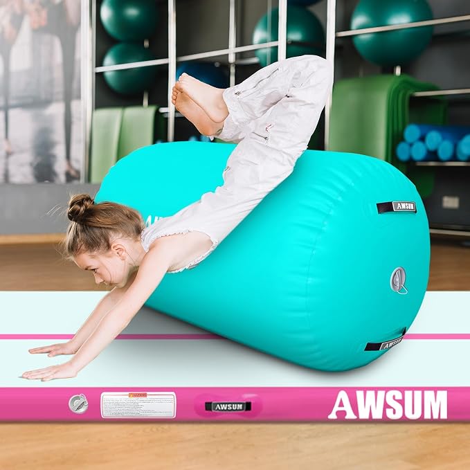 AWSUM Gymnastics Barrel Tumbling Equipment Air Roller Training Inflatable Back Handspring Trainer for Octagon Tumble Mat Gym Cheerleading Home Use 1 PCS,No Electric Pump