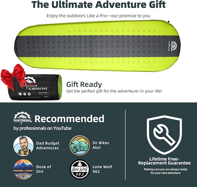 Gear Doctorsยฎ Oxylus 4.3 R-Value Insulated Foam Self Inflating Sleeping Pad Camping โ Sleeping Pad Backpacking Air MattressโCamping Mattress Self Inflating Camp Mat 4 Seasons Sleep MatโCamp/Floor/Tent