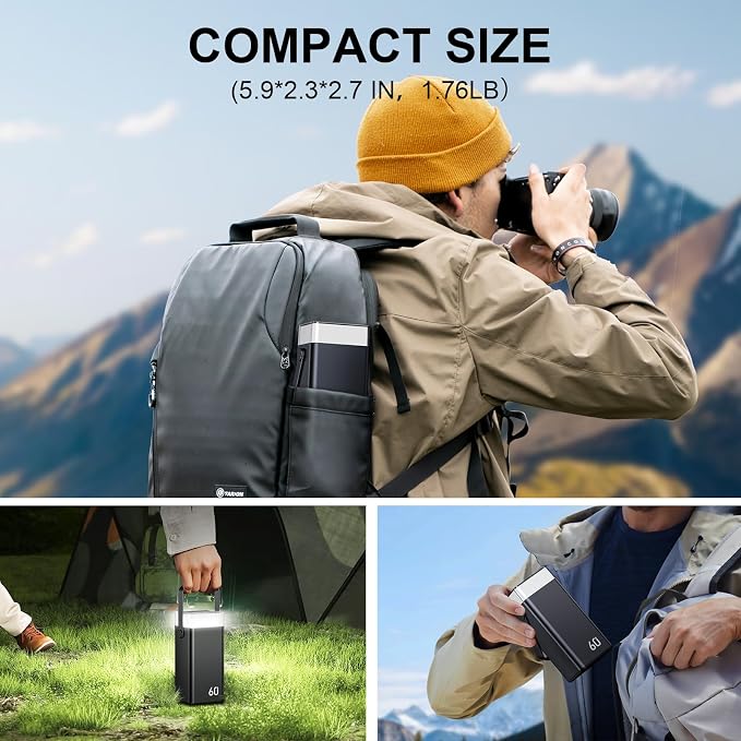 Portable Charger Power Bank 60000mAh, 22.5W USB-C Fast Charging Battery Pack with Built-in USB-C/iOS/Micro USB Cables, 5 Output & 2 Input PowerBank Compatible with iPhone 17 16 Android Samsung