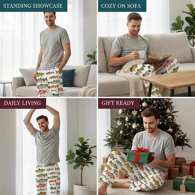 GNEW Fish Pajama Pants – Funny Fishing Lover Sleepwear, Cozy Unisex Lounge Pants Gift for Men Women