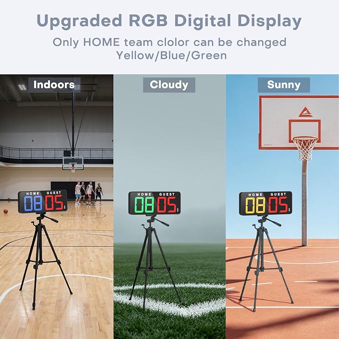 ANJANK 11’’ Large Digital LED Scoreboard Electronic Score Keeper Clock, Countdown/up, with Powerful Battery, 4 Mounting Options, for Corn Hole/Ping Pong/Basketball Sports, Gym, Indoor & Outdoor Games