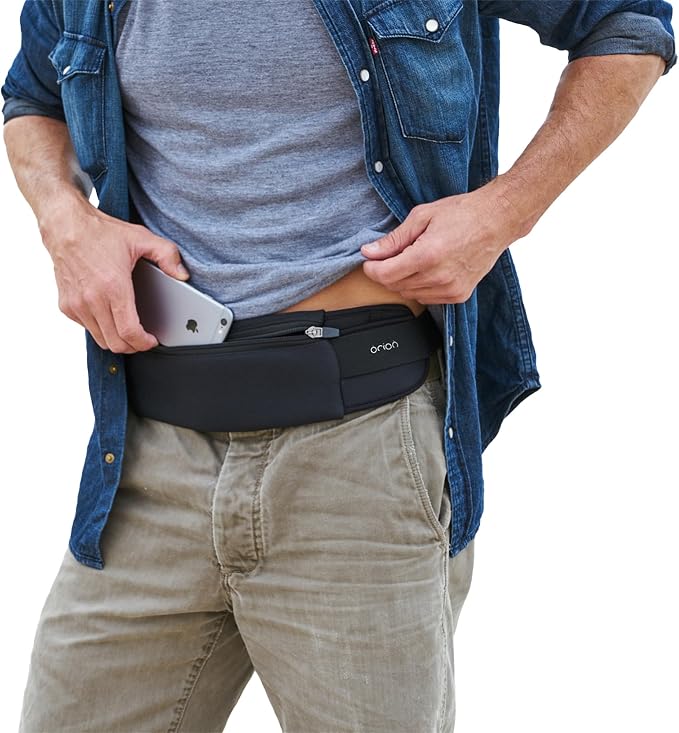 The Belt of Orion Slim Running Belt for Men & Women โ No-Bounce Waist Pack with 3 Zippered Pockets, Adjustable Phone & Money Belt for Running, Workouts, Hiking (9โ ร 3.5โ)