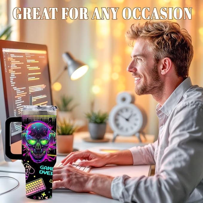 DUUV Funny Skull Gaming Tumbler 40oz, Insulated Gamer Gifts for Gamers Men | Gaming Gifts for Boys, Gamer Cup, Skeleton Tumbler Leakproof, Gamings Skeleton Water Bottle, Gamers Gift for Gamer, 1 Pack