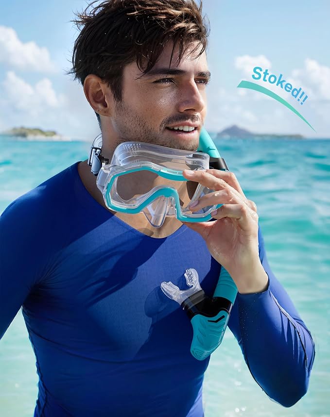 Snorkeling Gear for Adults Kids, Dry-Top Snorkel Set, 180°Panoramic Wide View Diving Mask Breathing Freely Snorkel Mask for Snorkeling Scuba Diving Swimming Travel