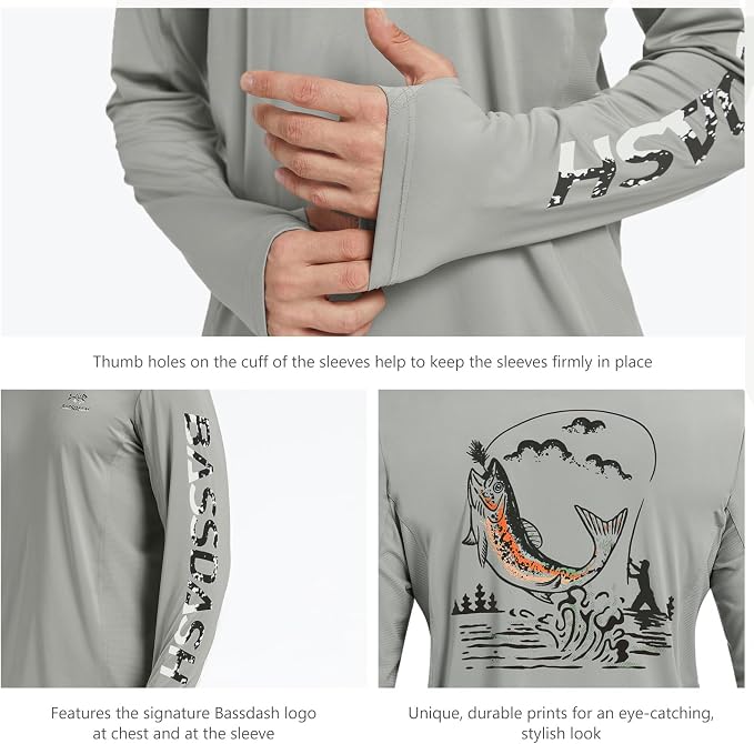 BASSDASH Men’s UPF 50+ Graphic Fishing Hoodie Shirts UV Sun Protection Long Sleeve Moisture Wicking Performance FS48M