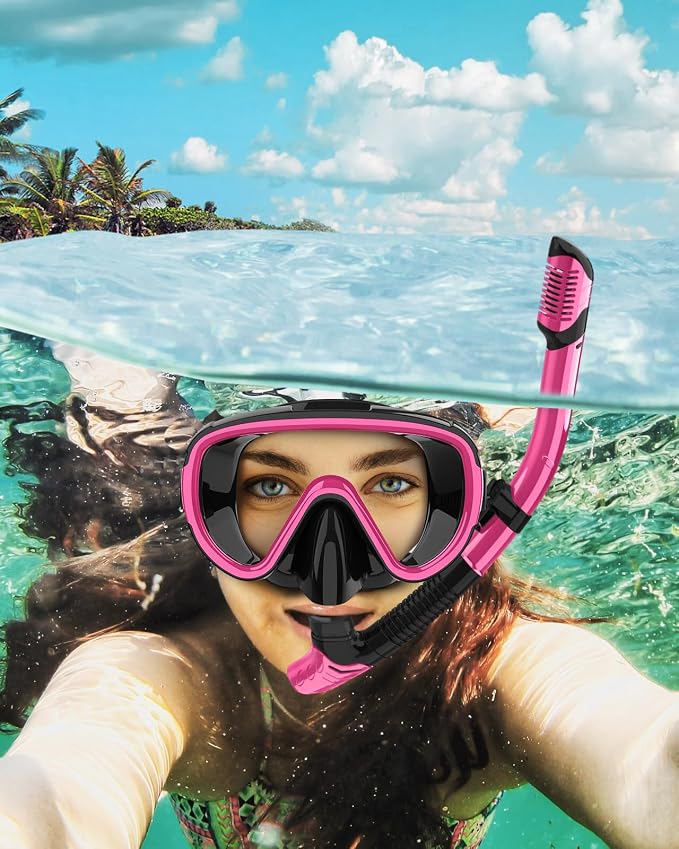 Snorkeling Gear for Adults 2-Pack | Anti-Fog & Anti-Leak Snorkeling Mask | Breath-Free Dry Snorkel | 180° Panoramic View with Quick-Dry Bags