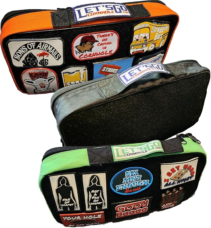 Cornhole Bag Pouch case insert Each case hold 4 regulation size bean bags This ad is for 8 pouches of one of each color/design With label handles to easily find your favorite equipment