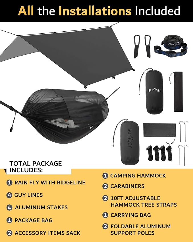 Sunyear Camping Hammock with Spacious Net, Single/Double,Outdoor&Indoor