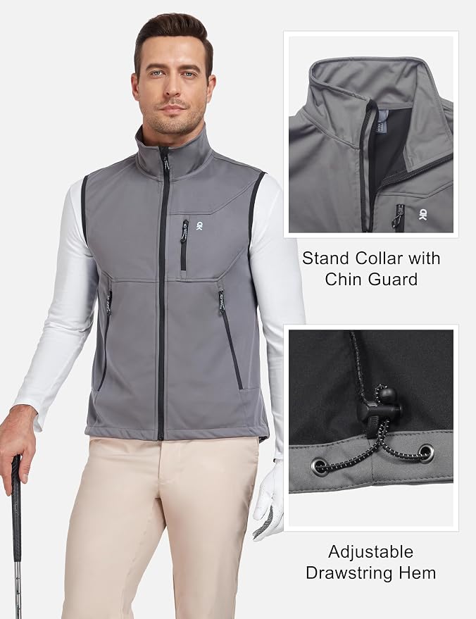 Little Donkey Andy Men's Lightweight Softshell Vest Windproof Sleeveless Jacket for Travel Hiking Running Golf
