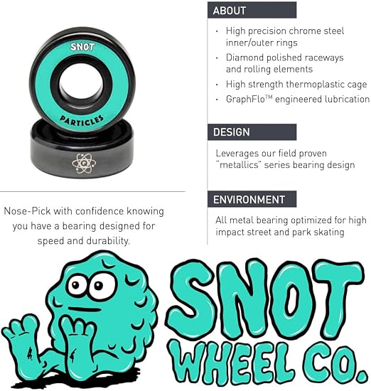 Quantum Bearing Science Snot Particles Skateboard Bearings Kit with Stackz Graphflo Cream