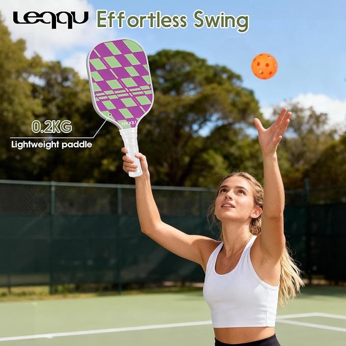 Fiberglass Pickleball Paddles Set of 2, Lightweight Pickle Ball Rackets Kit with Honeycomb Core Control Durable, 4 Outdoor Indoor Balls and Carrying Bag for Men Women