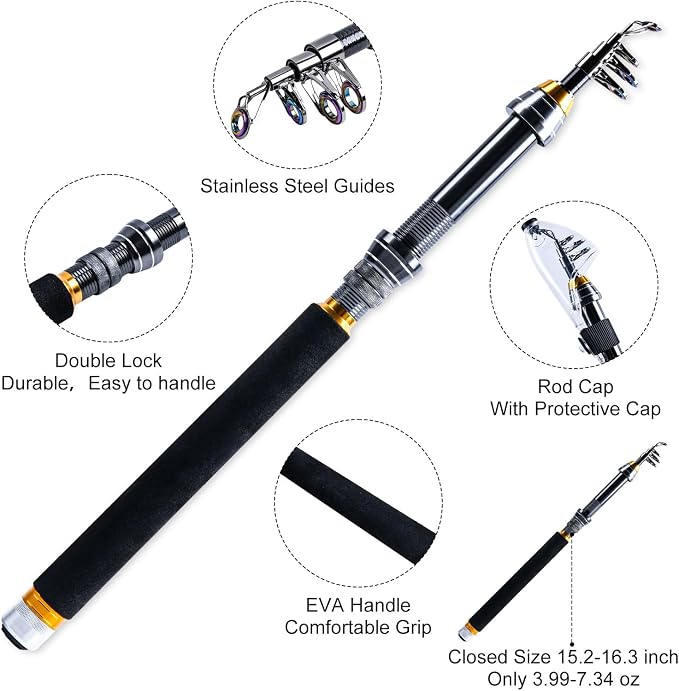 Goture Fishing Rod and Reel Combos, 2.4M Carbon Fiber Telescopic Fishing Pole with Spinning Reel, Lures Set, 900D Carrier Bag, Travel Full Kit for Freshwater Saltwater, Beginners & Anglers