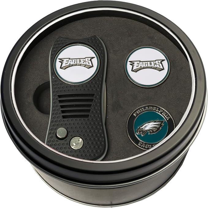 Team Golf NFL Gift Set Retractable Divot Tool with 3 Double-Sided Magnetic Ball Markers, Patented Single Prong Design, Causes Less Damage to Greens, Retractable Mechanism