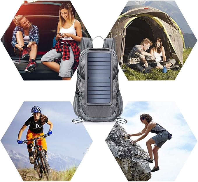 Solar Backpack Foldable Hiking Daypack With 5V Power Supply
