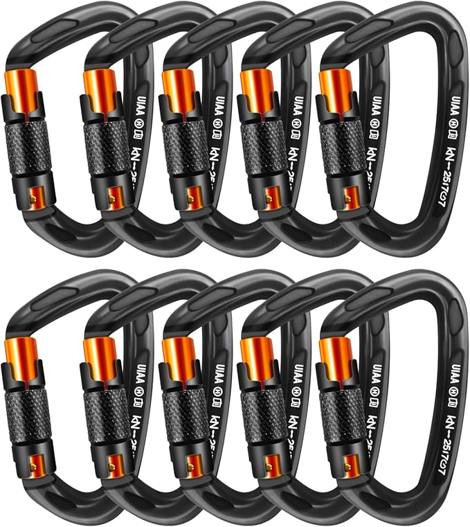 UIAA Certified Professional Heavy Duty Large Locking Carabiner Clips Climbing Carabiner 25kN Auto Locking Carabiner for Rock/Ice Climbing Rappelling Rescue Swing etc, D Shaped