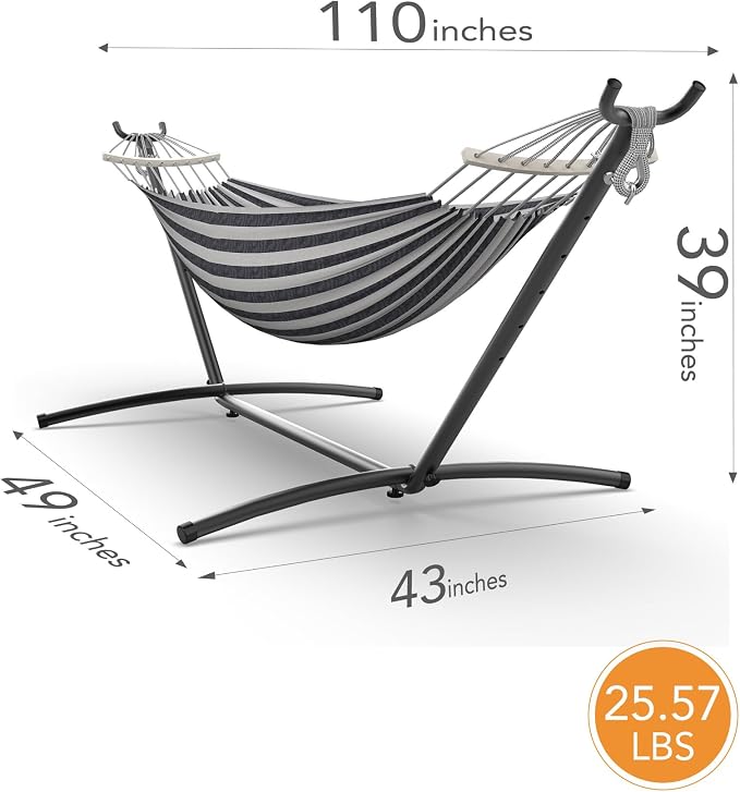 Everyfun Hammock with Heavy-Duty Steel Stand,Portable,Easy Assembly,600lbs Weight Capacity,Suit for Indoor,Yard,Camping,or Outdoor,Black White