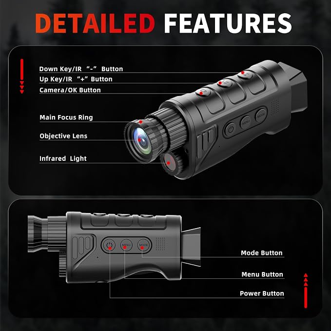 Night Vision Monocular, Portable Night Vision Scope for Outdoor Hunting, Camping, Digital Infrared Night Vision Goggles with 16X Zoom, 1080P Camera & Video Recording, 32GB SD Card Included