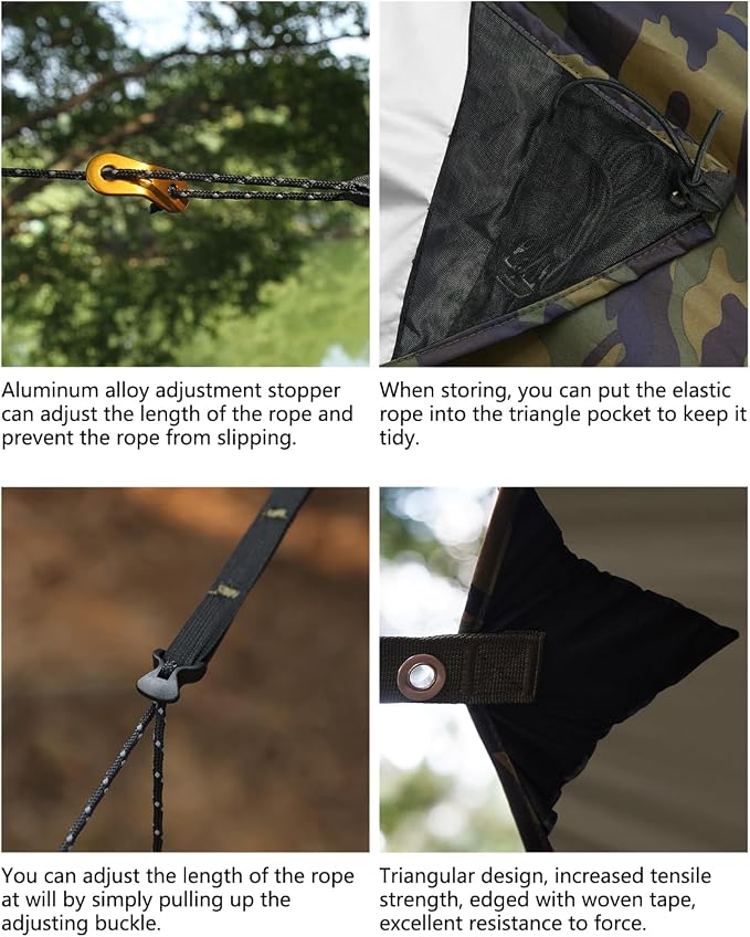Camping Hammock with Mosquito Net and Tent Tarp, Lightweight Hanging Hammocks Tree Straps, All-in-one Fast Open Hammock for Outside, Hiking, and Travel