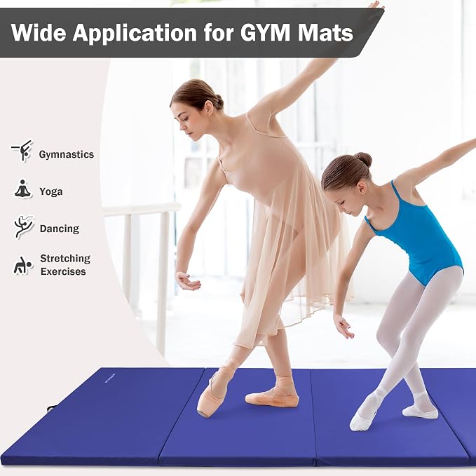 Fitvids Folding Exercise Gymnastics Mat 4'x8'x2" Gym Workout Mat with Carrying Handles High-Density Portable Fitness Aerobics Mats for Home Gym Yoga Pilates Tumbling MMA Core Training, Multiple Colors
