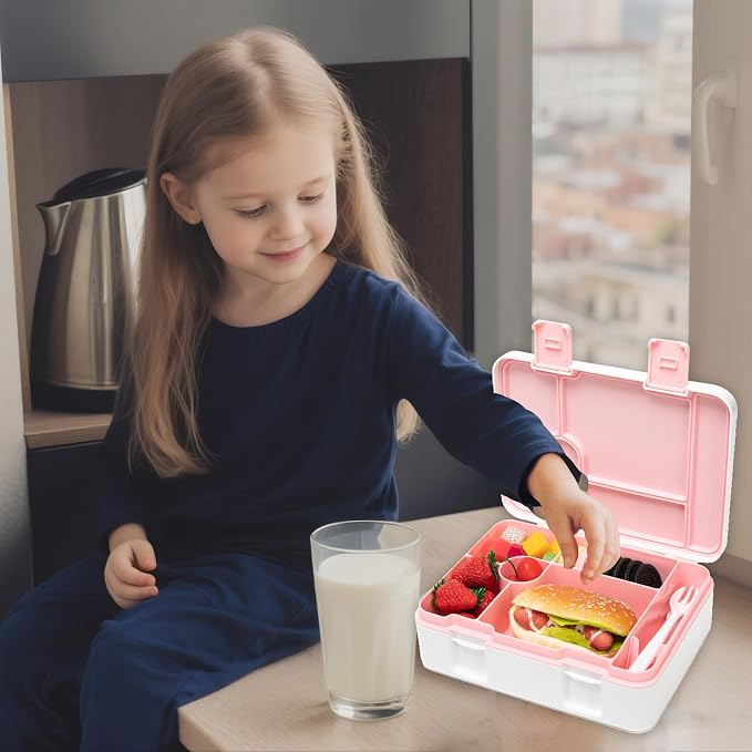 Kids Bento Lunch Box with 6 Compartments Girls Lunch Box with Lunch Bag,Leopard Print Stainless Steel Water Bottle,Ice Pack & Utensils Set,Birthday Gifts for Ages 3-12 Back to School Toddler Girls