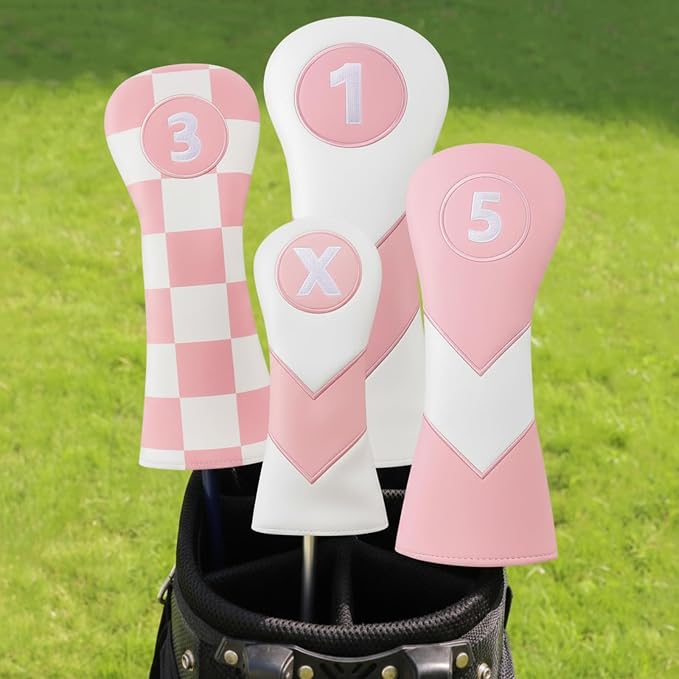 16 Pcs Golf Accessories Kit, 4 Pcs Leather Golf Club Headcovers for Woods, Drivers & Hybrids with Magnetic Ball Marker, Tees & Cleaning Brush Set for Men & Women