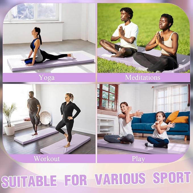 Lyrow 3 Inch 72"x 24" Thick Foldable Yoga Mat with Carry Strap, Non-slip Portable Foam Gym Mat for Yoga, Pilates and Stretching