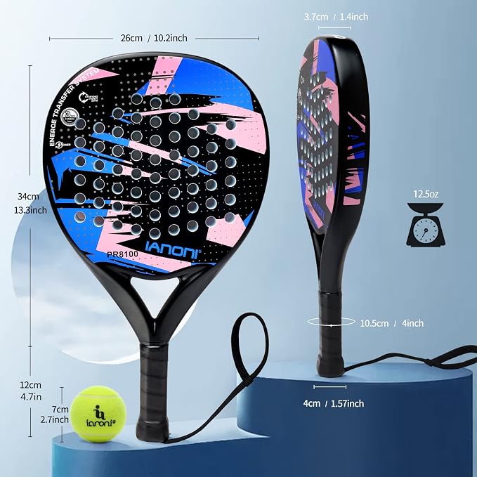 Padel Racket Carbon Fiber Surface with EVA Memory Flex Foam Core Lightweight Padel Racquet