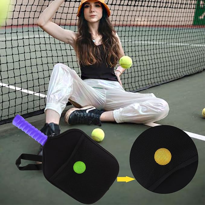 SAVITA 2PCS Pickleball Paddle Covers, Neoprene Paddle Cover with Inner Pockets and Handle Strap Pickle Racket Cover Pickleball Racket Case Pickleball Racket Cover Bag (Black)