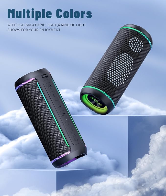 Ortizan X30 Portable Bluetooth Speaker (3rd Gen) β 40W Loud Bass for Pool Parties & Outdoor Adventures, IPX7 Waterproof, 30-Hour Battery, Beat-Synced LED Lights, Wireless Stereo Pairing, Black