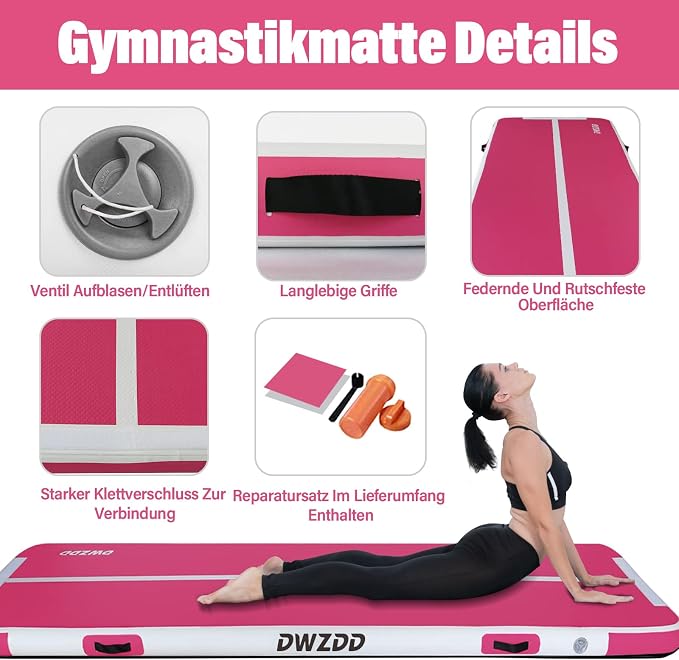 Dwzdd Gymnastics Air Mat 10ft/13ft/16ft/20ft Tumbling Mat Inflatable Gymnastics Tumble Track for Home/Gym/Training/Cheerleading/Water with Electric Pump