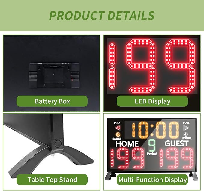 LUCKY TIME Electronic Basketball Scoreboard with Buzzer, Digital Scoreboard with Remote,Portable Score Keeper Battery Powered Score Board for Sports Games