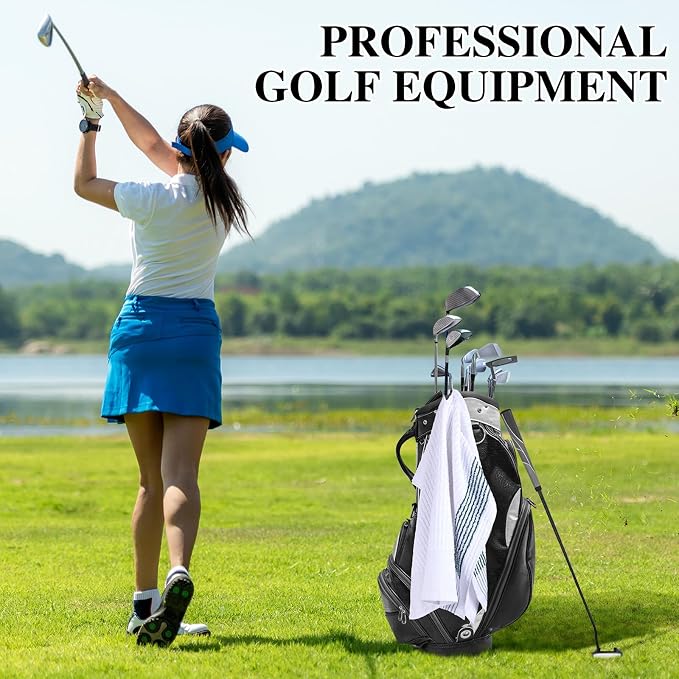 Vabean 2 Pcs 22 x 44 Large Golf Towel Caddie Style Center Cut Caddy Hanging Fast Drying Golf Club Cotton and Polyester Blend Camping Towels(White-Green, White-Blue)