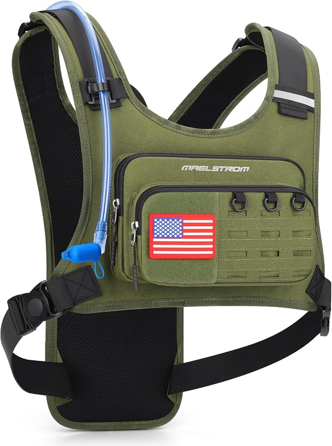 Maelstrom Hydration Vest with 2L Water Bladder Backpack for Running Hiking | Chest Pack, BPA-free, High Flow Bite, Reflective Stripe, Helmet Buckle, Detachable, Breathable Pad, for Cycling, Marathon