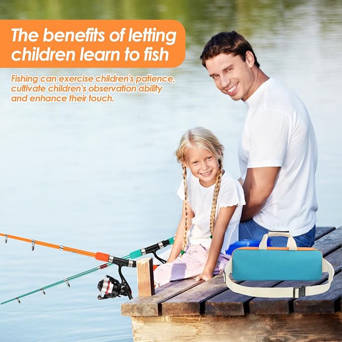 Telescopic Fishing Pole Set with Spinning Reel Lure Hook Storage Bag | Compact Collapsible Rod Reel Combo Travel Fishing Gear Starter Kit for Kids Youth Adults